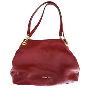 Michael Kors Raven Handbag Red Leather Shoulder Tote Purse